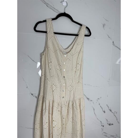 House of Harlow 1960 Beige Embroidered Cotton Midi Dress 8 viral coastal summer - Picture 6 of 16